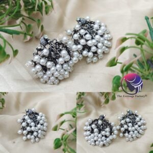 Trending Oxidised Silver Pearl bunch Peacock stone studs