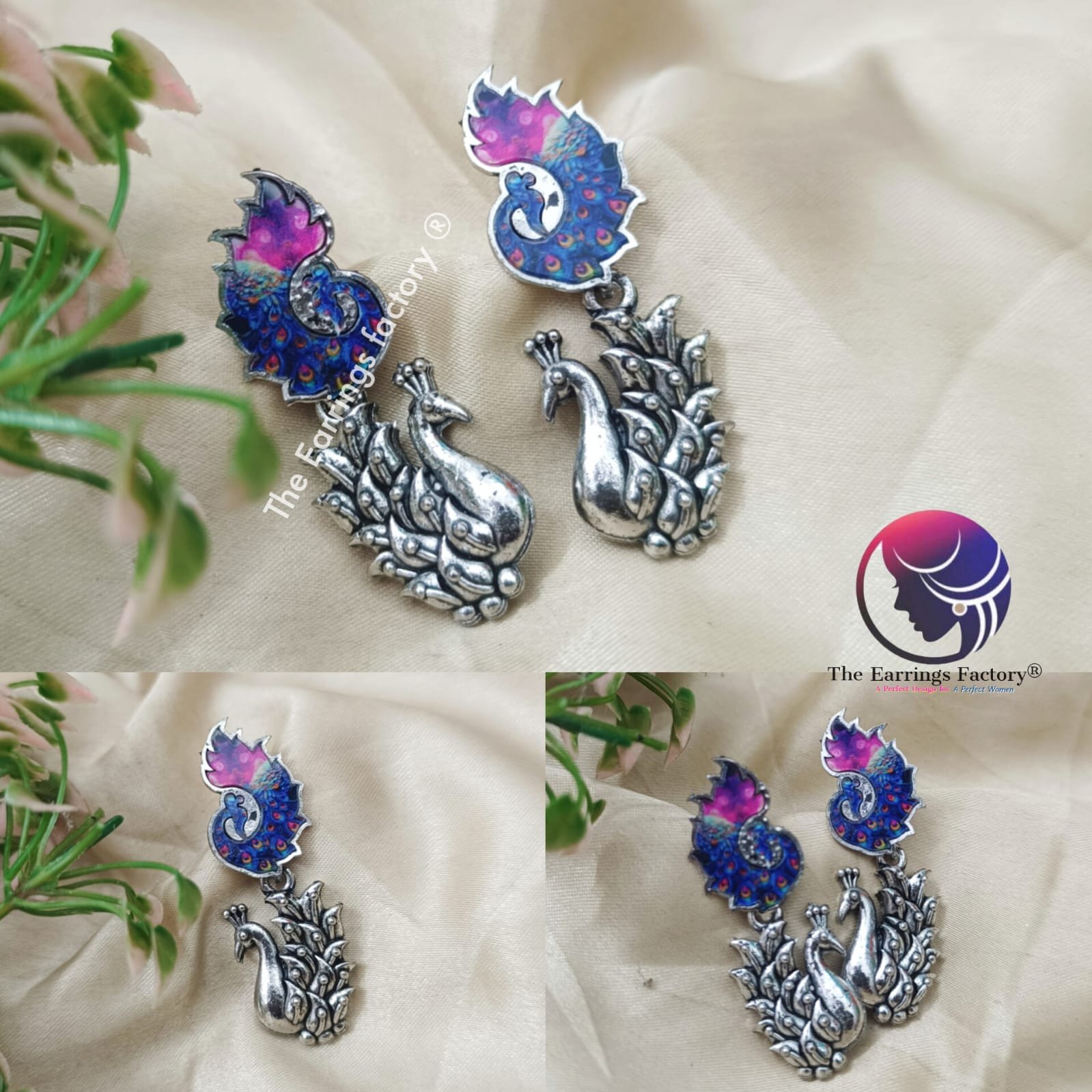 Trending Oxidised Silver Colourful Peacock Earrings