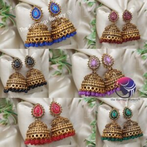 Traditional Golden Colourful Pearl beads stone jhumka