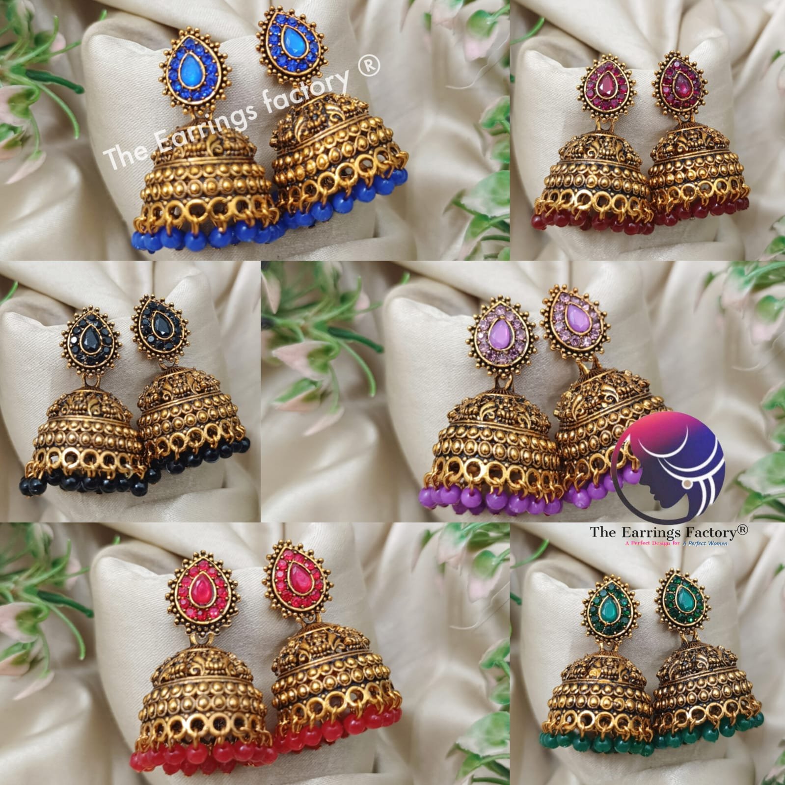 Traditional Golden Colourful Pearl beads stone jhumka
