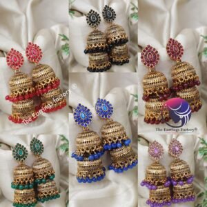 Traditional Golden Colourful Pearl Beads Layer Stone Jhumka