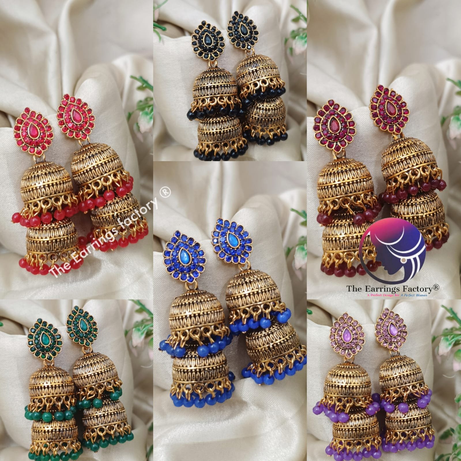 Traditional Golden Colourful Pearl Beads Layer Stone Jhumka