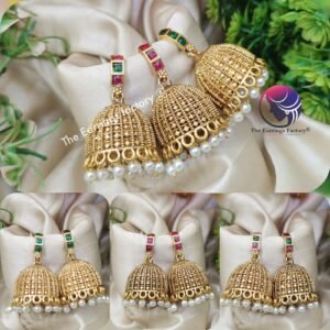 Traditional Golden pearl beads Stone Jhumka
