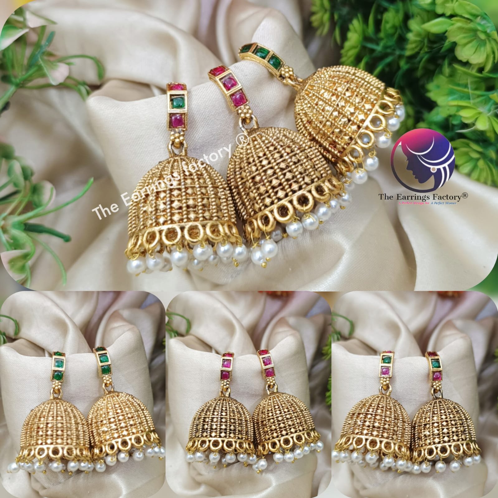 Traditional Golden pearl beads Stone Jhumka
