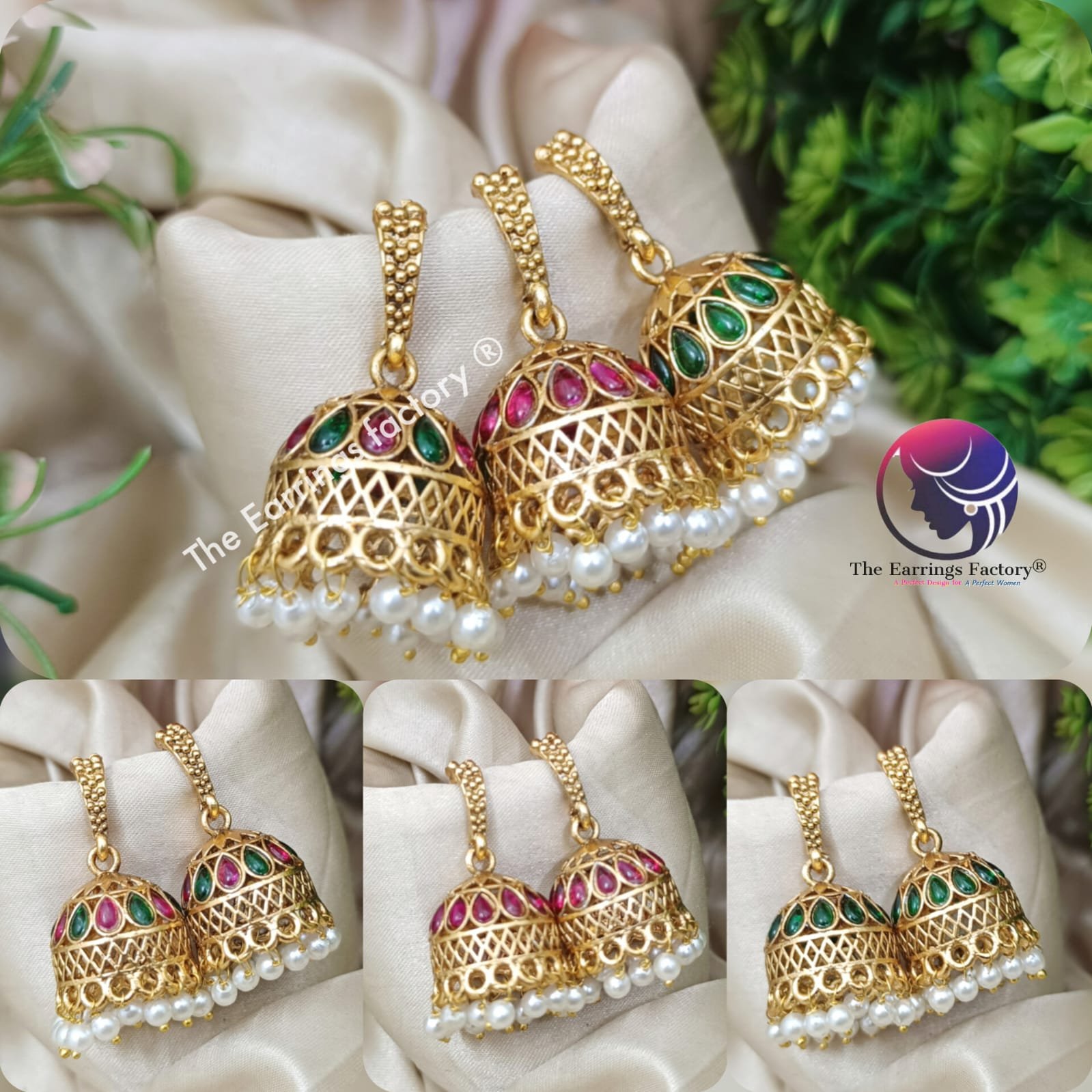 Traditional Golden pearl beads Stone Jhumka