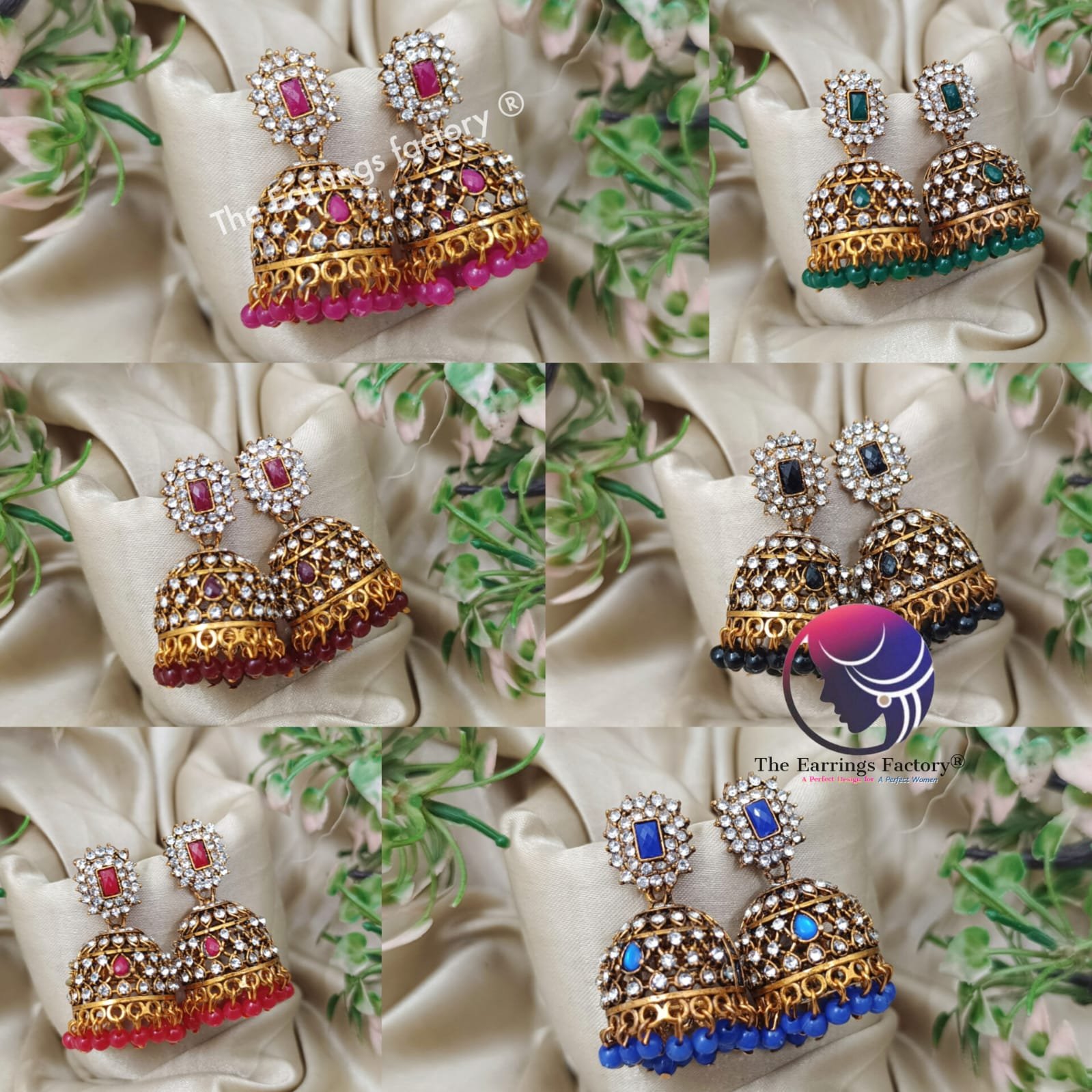 Traditional Golden Colourful Pearl beads stone jhumka