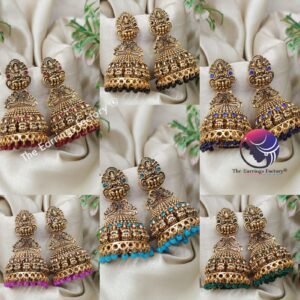 Traditional Golden lakshmi Colourful Pearl beads stone Temple jhumka