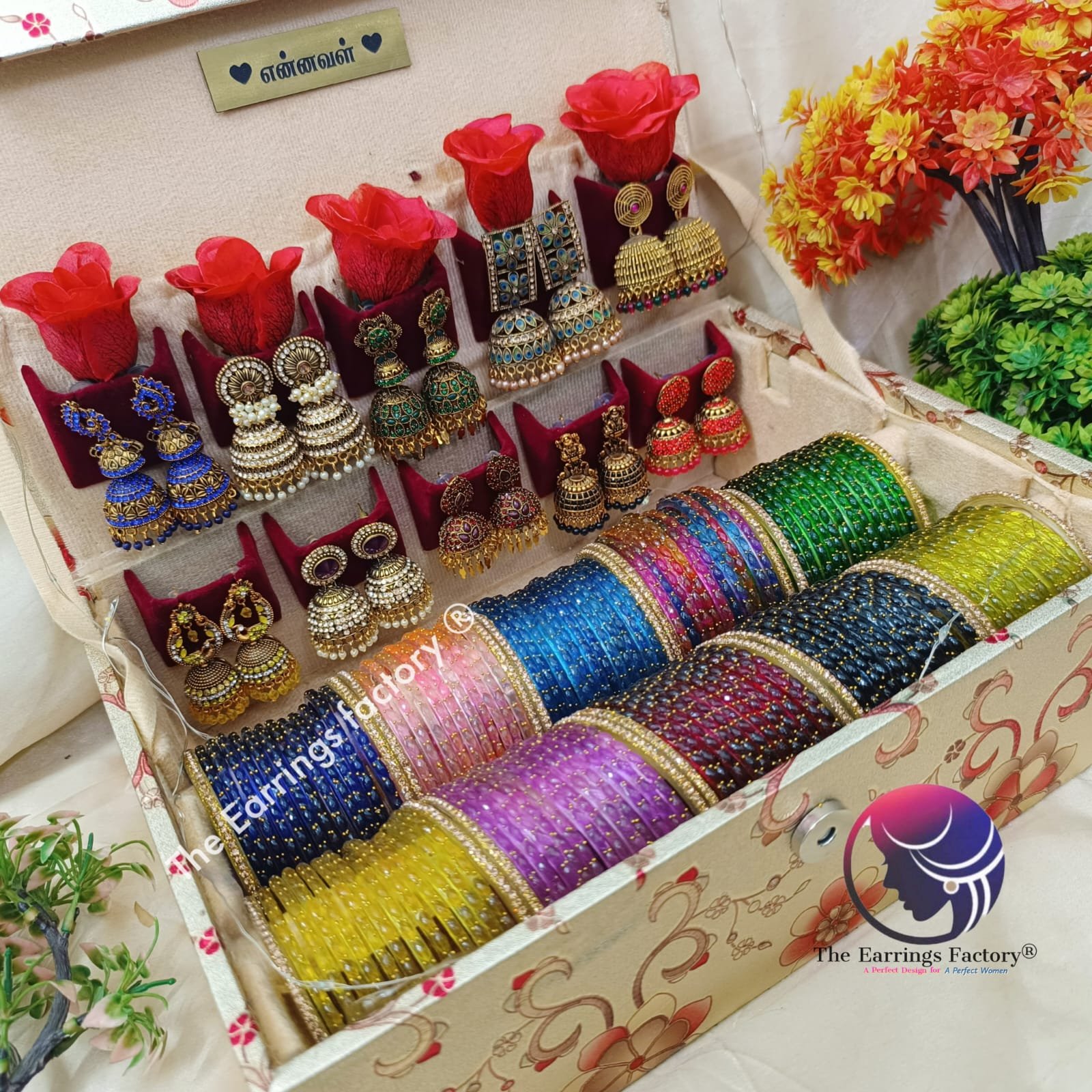 Trending Set of 10 Raindrop Glass Bangles and Jhumka With box