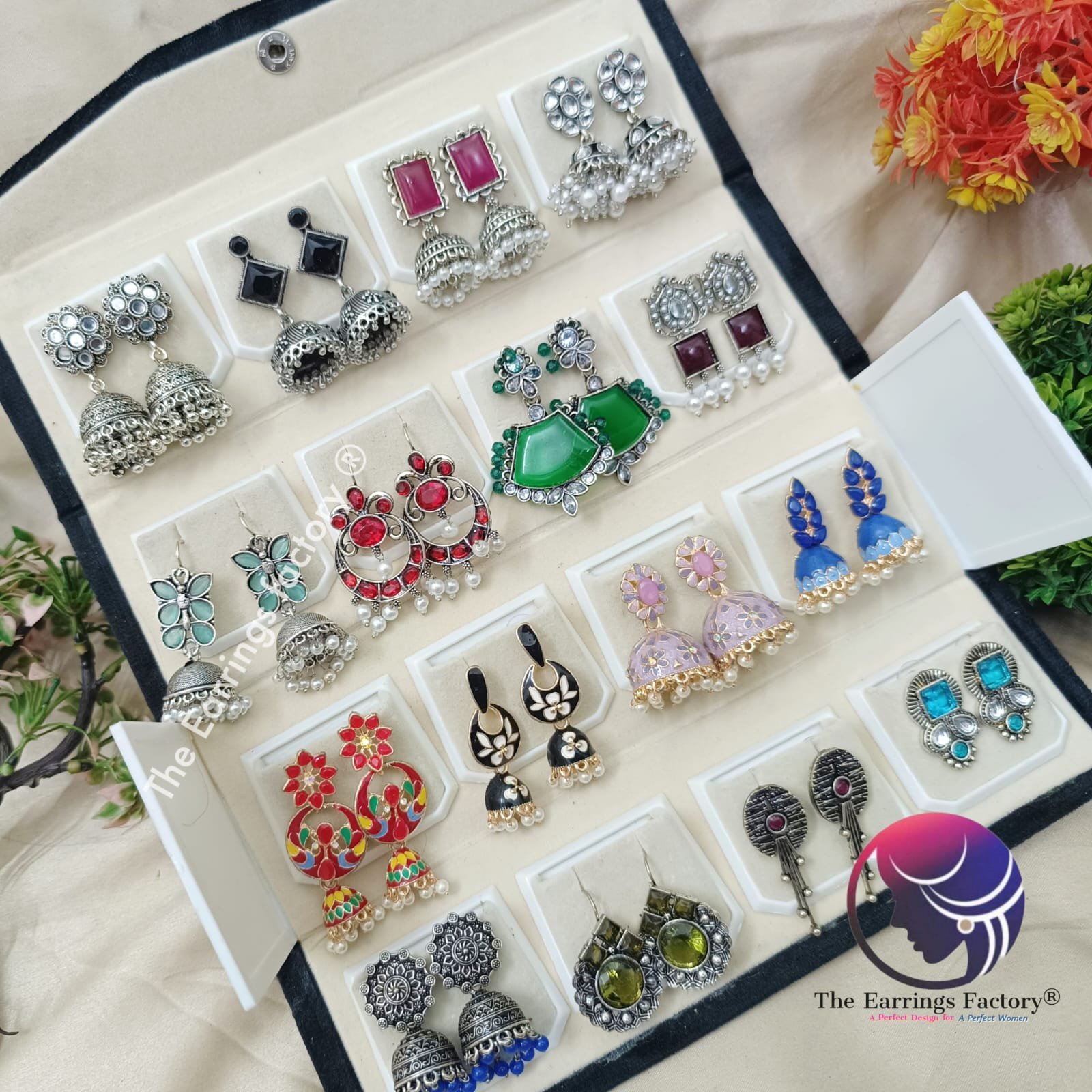 Set of 16 pair Earrings With Folding Jewellery box