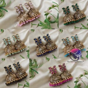 Traditional Golden Butterfly Colourful Pearl Beads Stone Jhumka