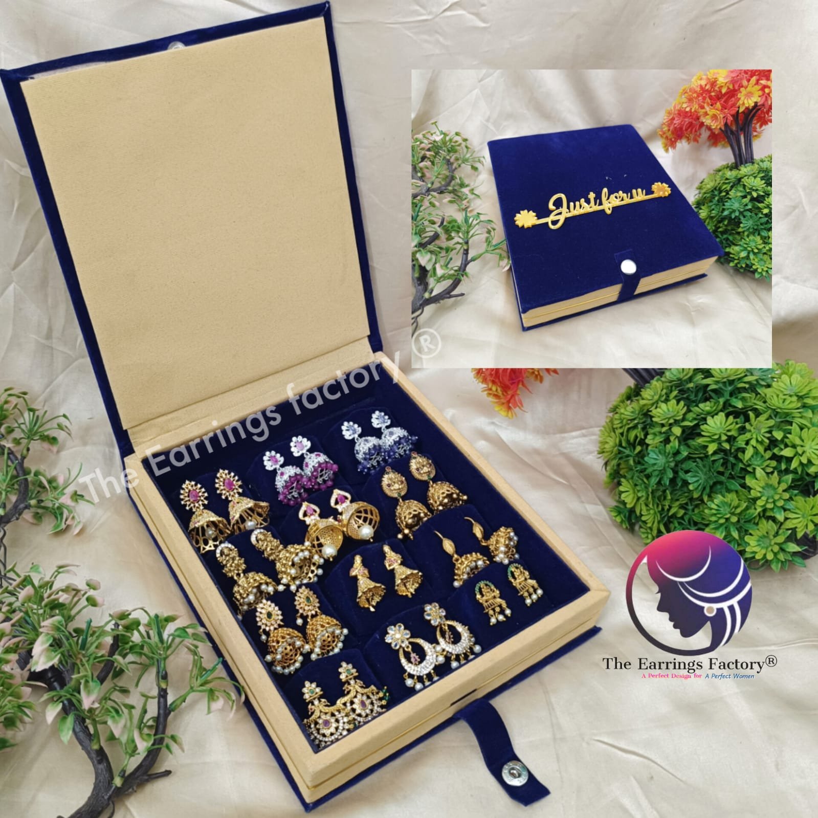 Set of 12 pair Earrings With Square Jewellery box