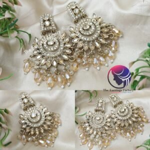 Party Wear Golden Stone Pearl Beads Stone Earrings