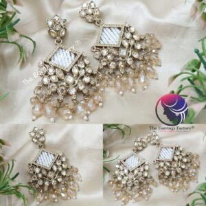 Party Wear Golden Stone Pearl Beads Stone Earrings