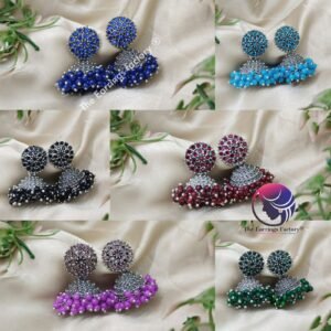 Traditional Silver Colourful Pearl beads Stone jhumka
