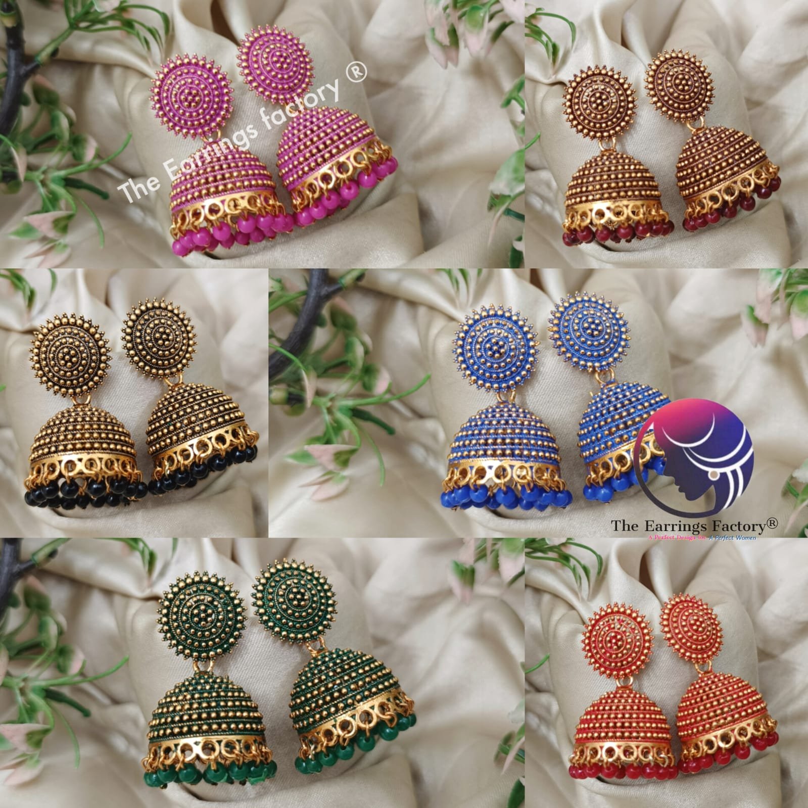 Traditional Golden Colourful Pearl Beads Jhumka