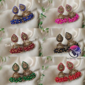 Traditional Golden lakshmi Colourful Pearl beads stone Temple jhumka