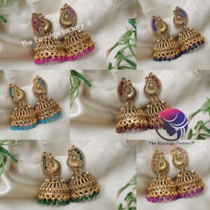 Traditional Golden Peacock Colourful Pearl beads Stone jhumka