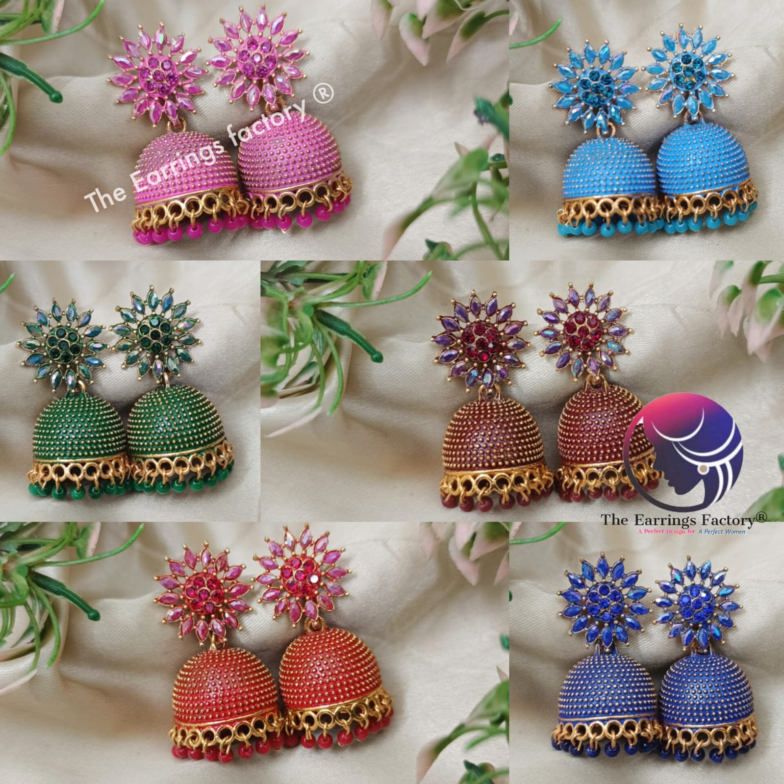 Traditional Golden Colourful Pearl Beads Floral Stone Jhumka
