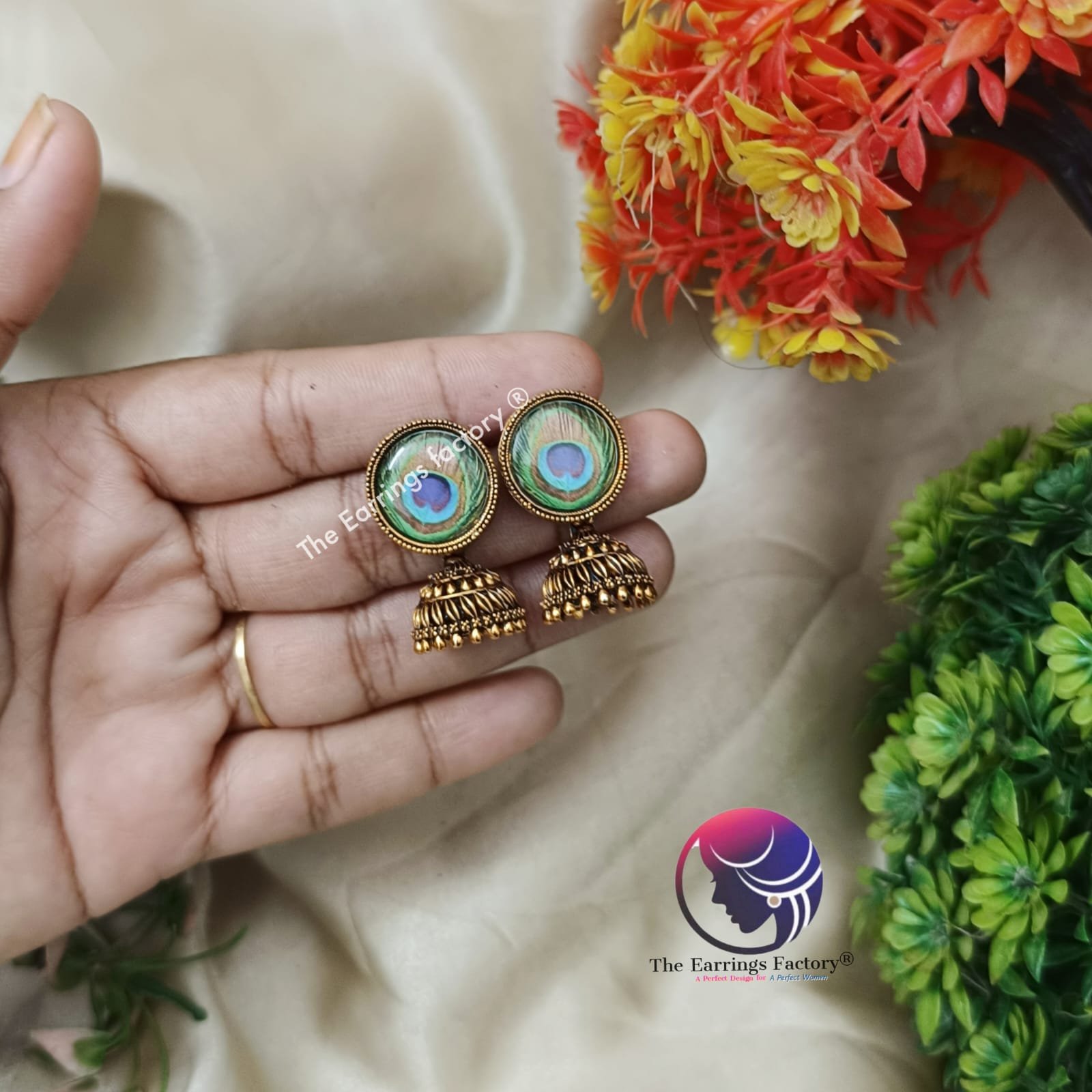 Traditional Golden Peacock Feather Jhumka