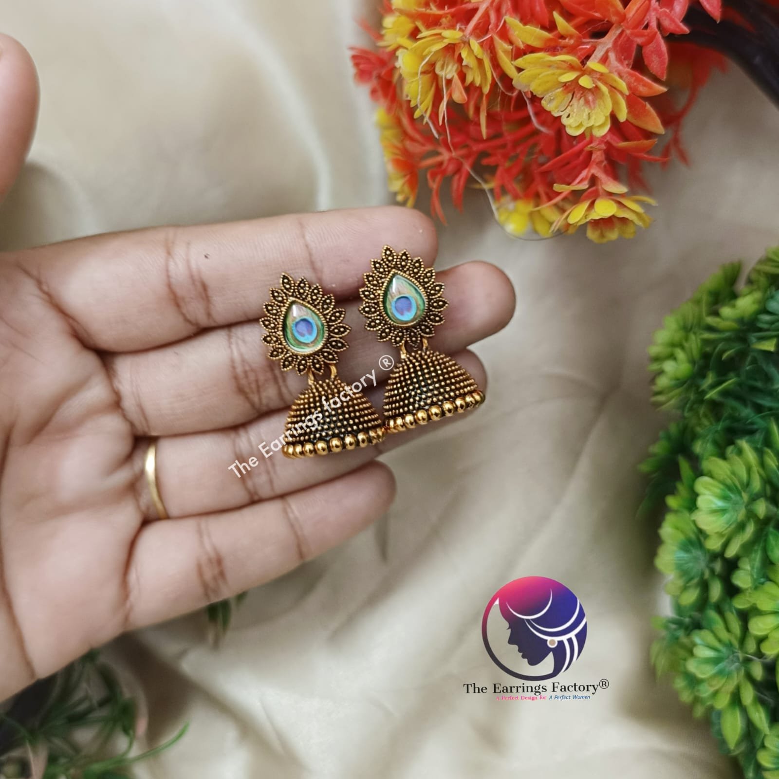 Traditional Golden Peacock Feather Jhumka