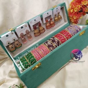 Trending Set of 5 Glass Stone work Bangles and Jhumka With box
