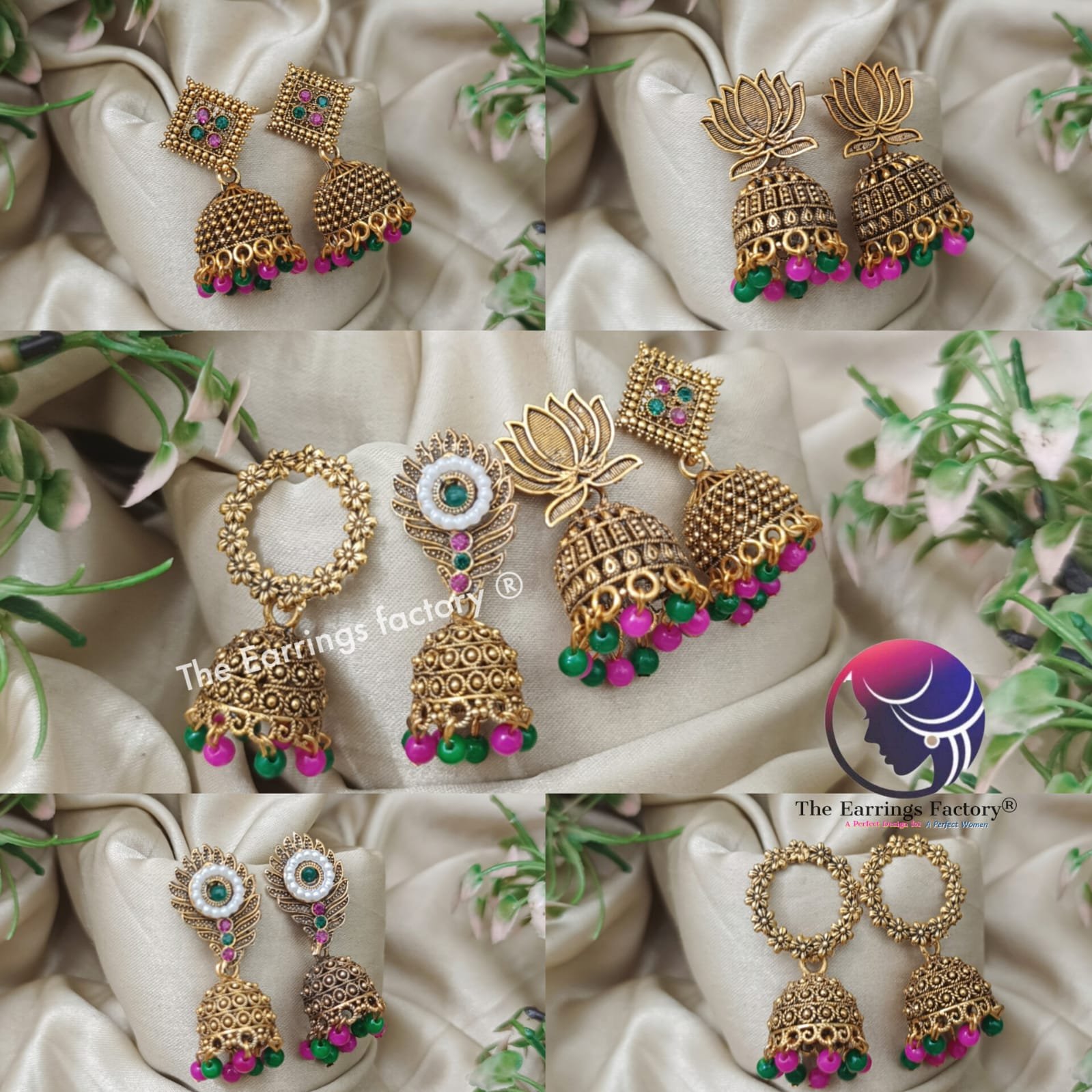 Traditional Golden Multi colour Pearl beads Jhumka