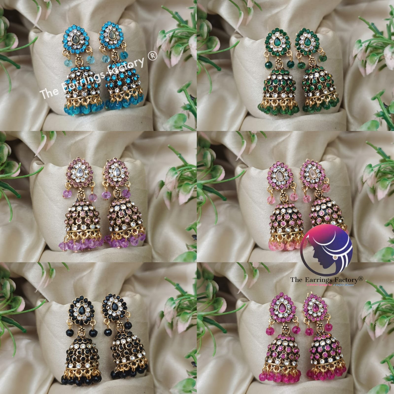 Traditional Golden Colourful Pearl Beads Stone Jhumka