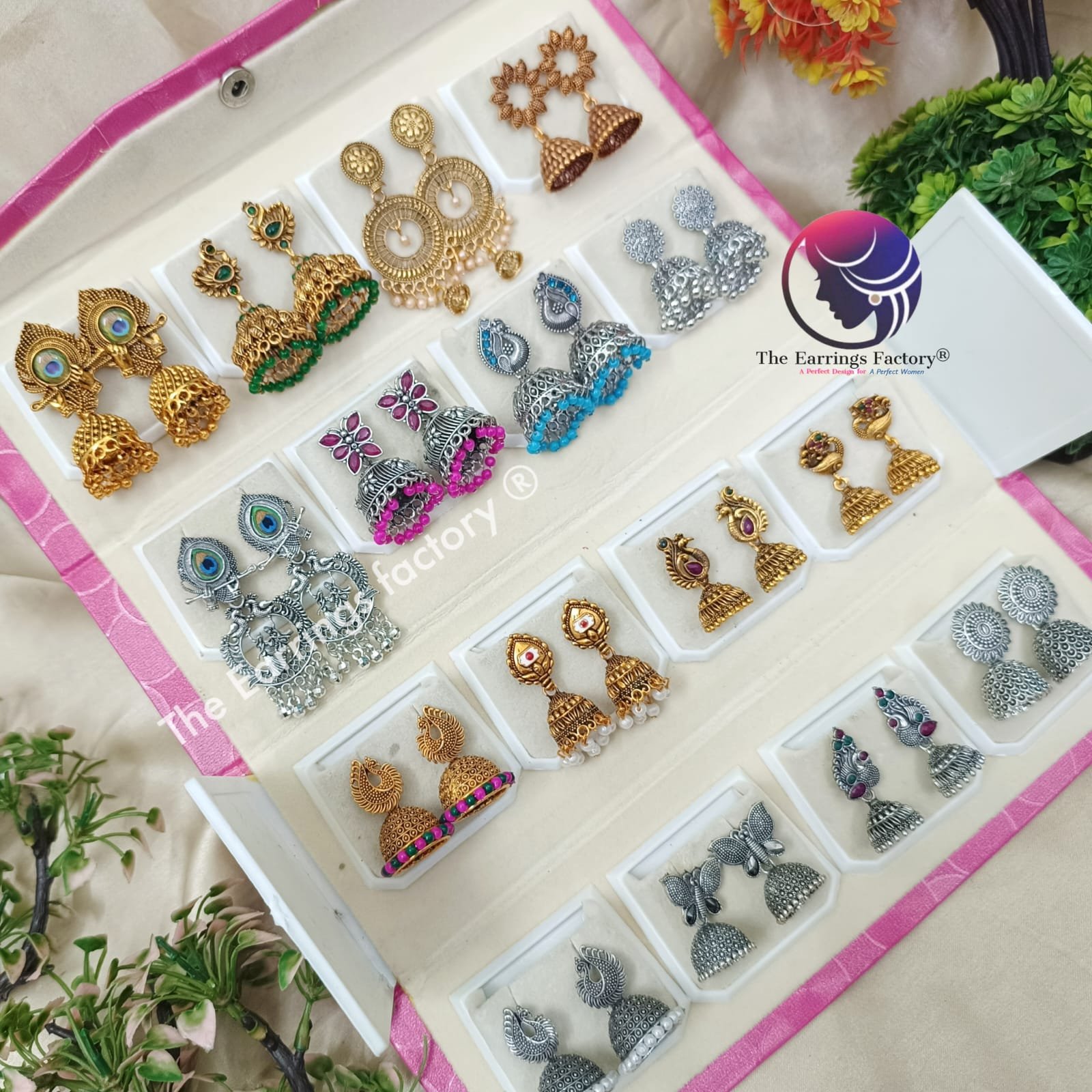 Set of 16 pair Earrings With Folding Jewellery box