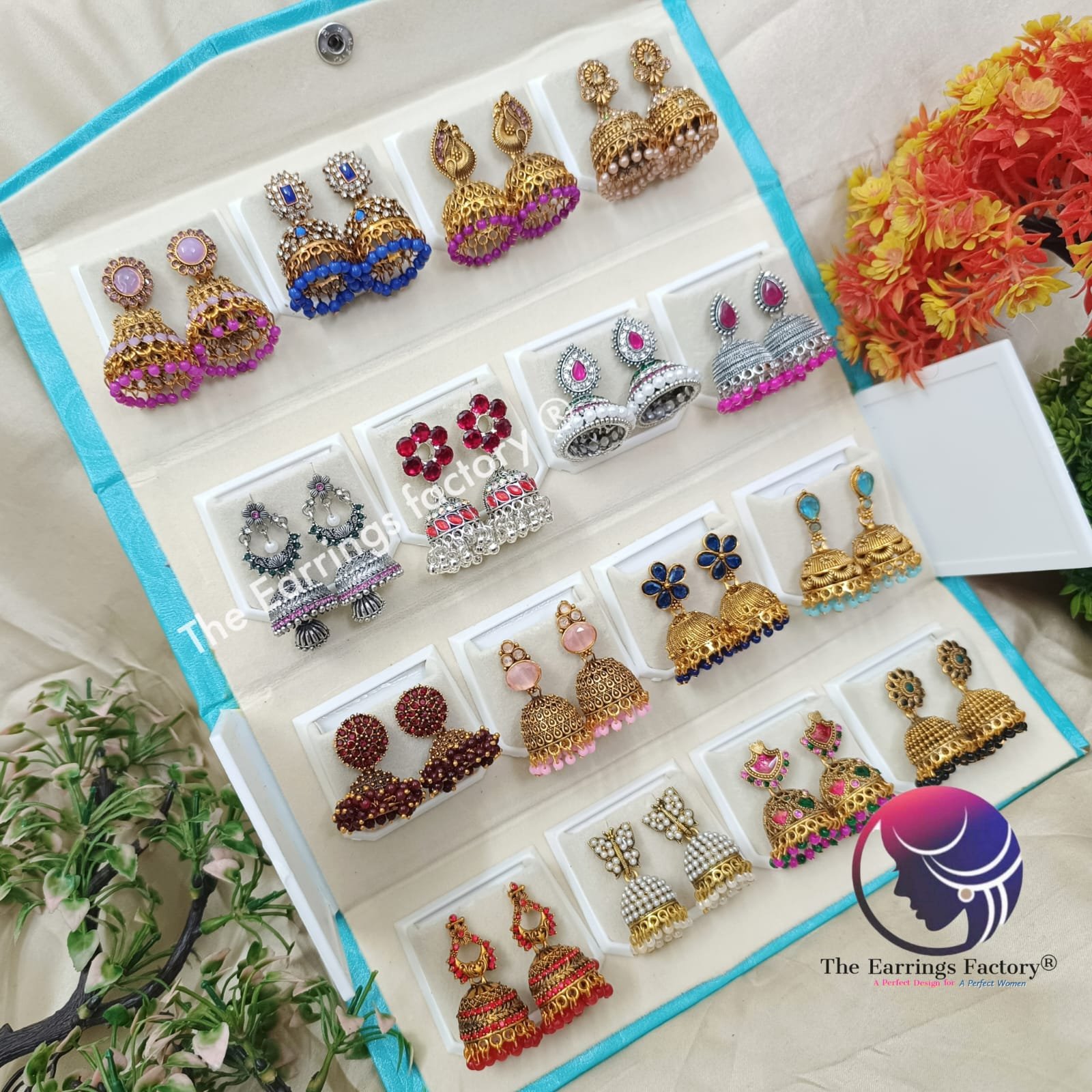 Set of 16 pair Earrings With Folding Jewellery box
