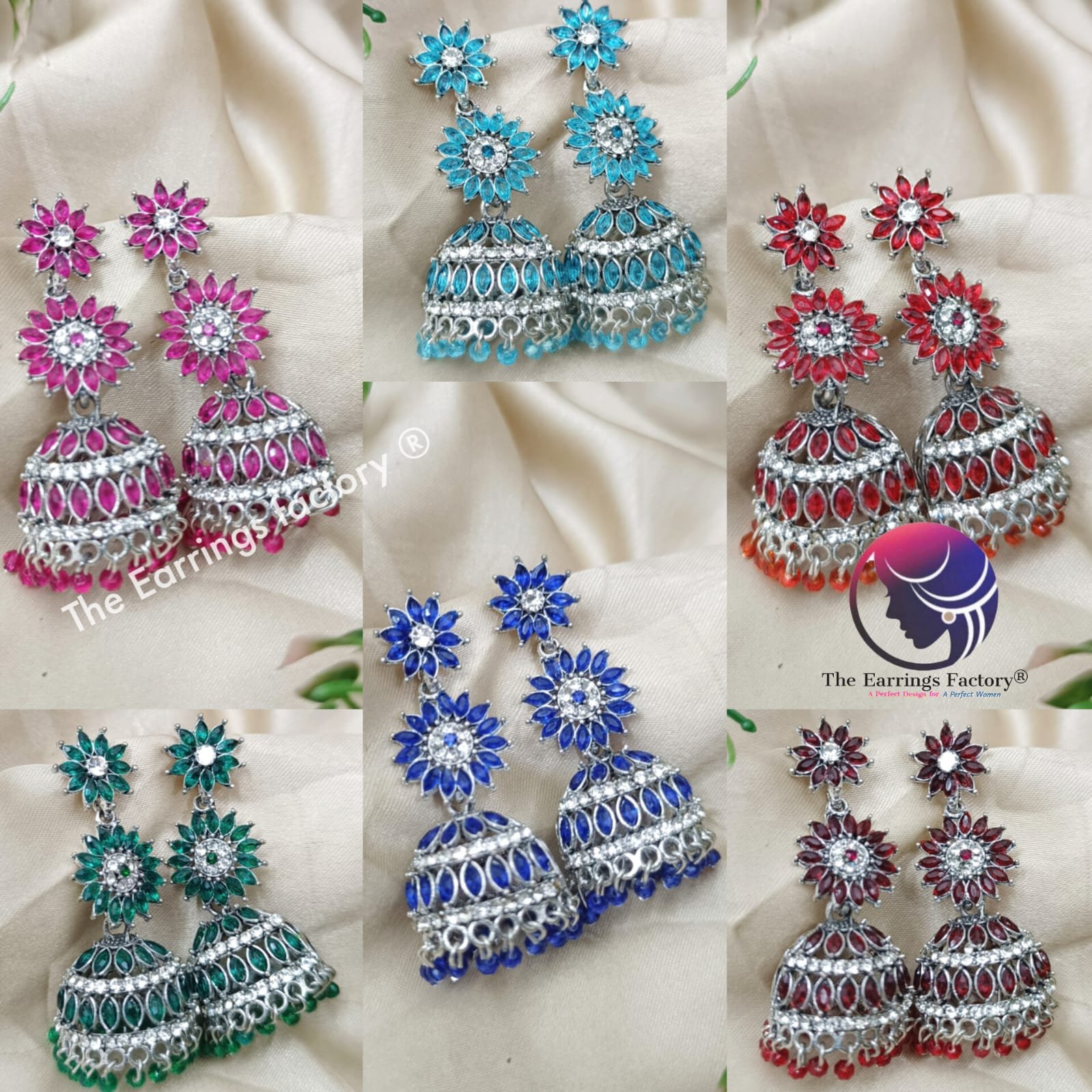 Trending Weightless Silver Floral Stone Long Jhumka