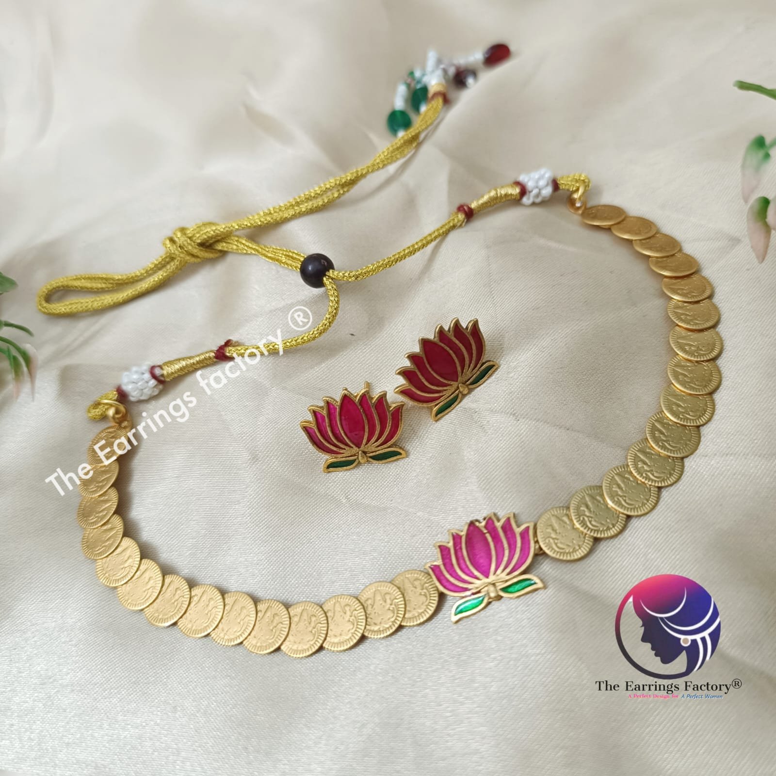 Trending Antique Lakshmi Coin Lotus necklace with earrings