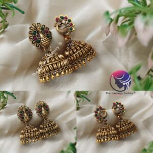 Traditional Silver | Golden Multi Stone Peacock Jhumka