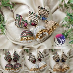 Trending Golden Pearl Beads Peacock Stone Jhumka