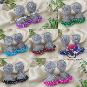 Traditional Silver Colourful Pearl Beads Big Jhumka