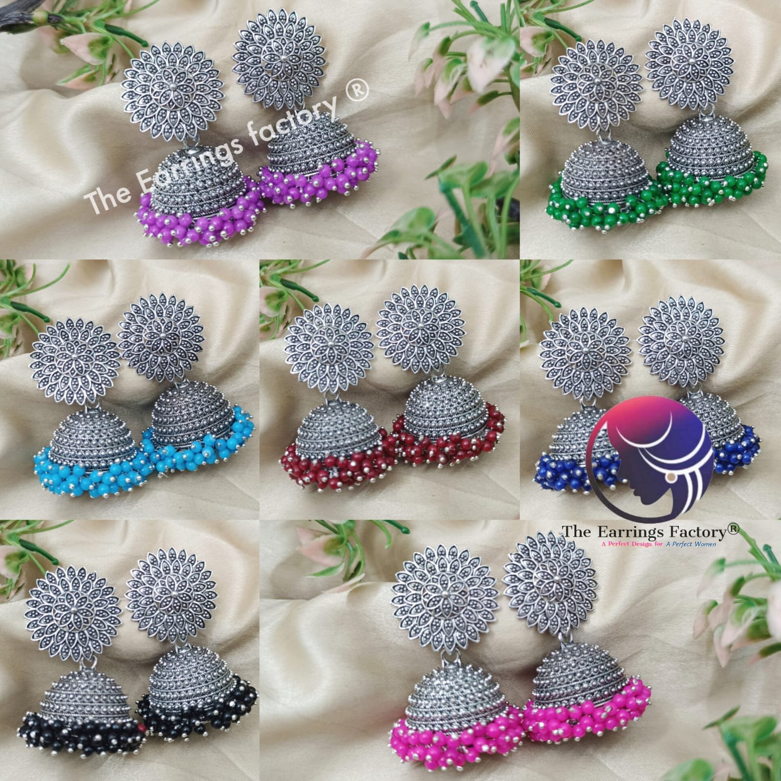 Traditional Silver Colourful Pearl Beads Big Jhumka