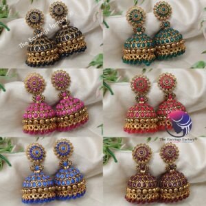 Traditional Golden Colourful Pearl Beads Stone Jhumka