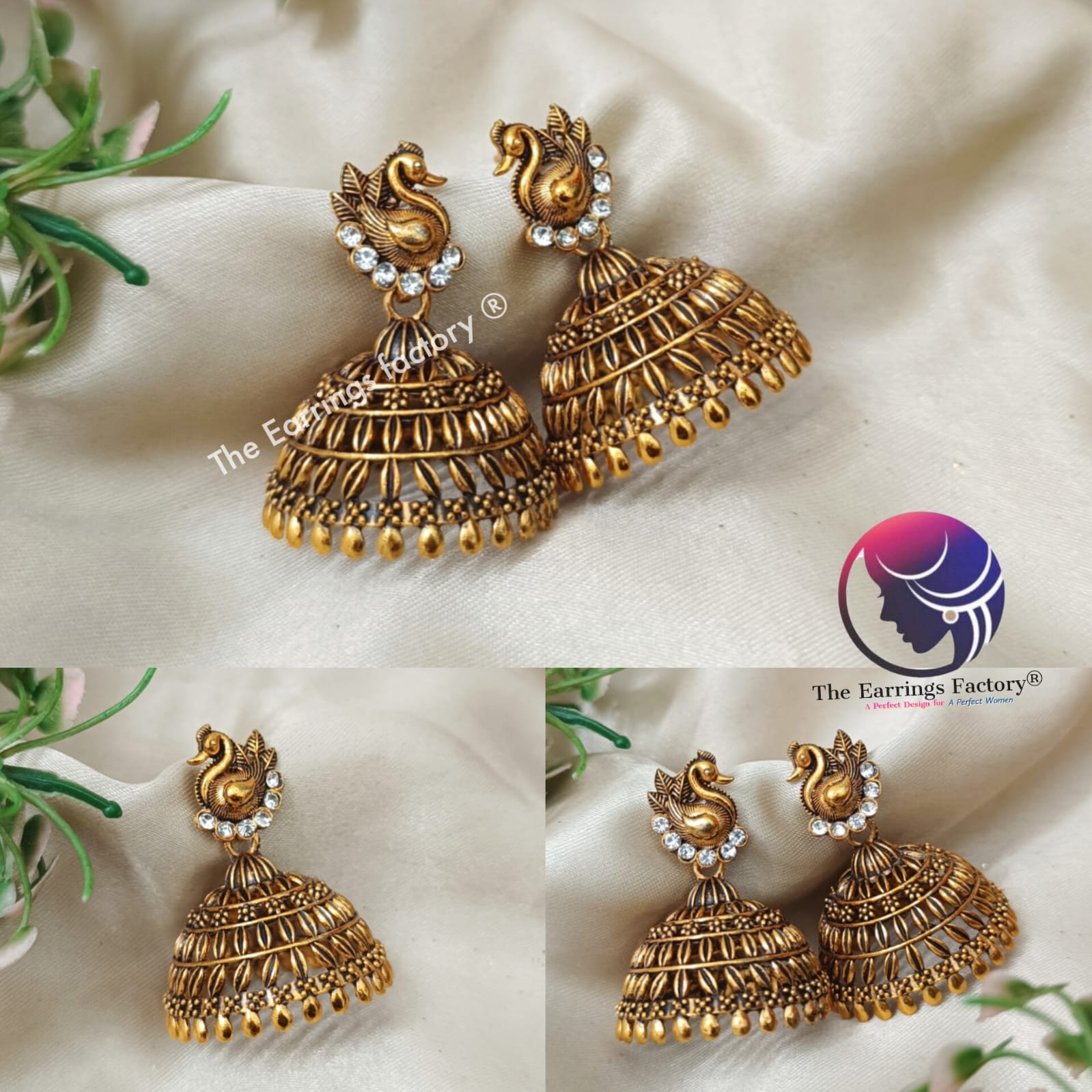 Traditional Golden peacock stone Jhumka