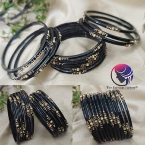 Trending Black Colour Pearl Stone Glass bangles set