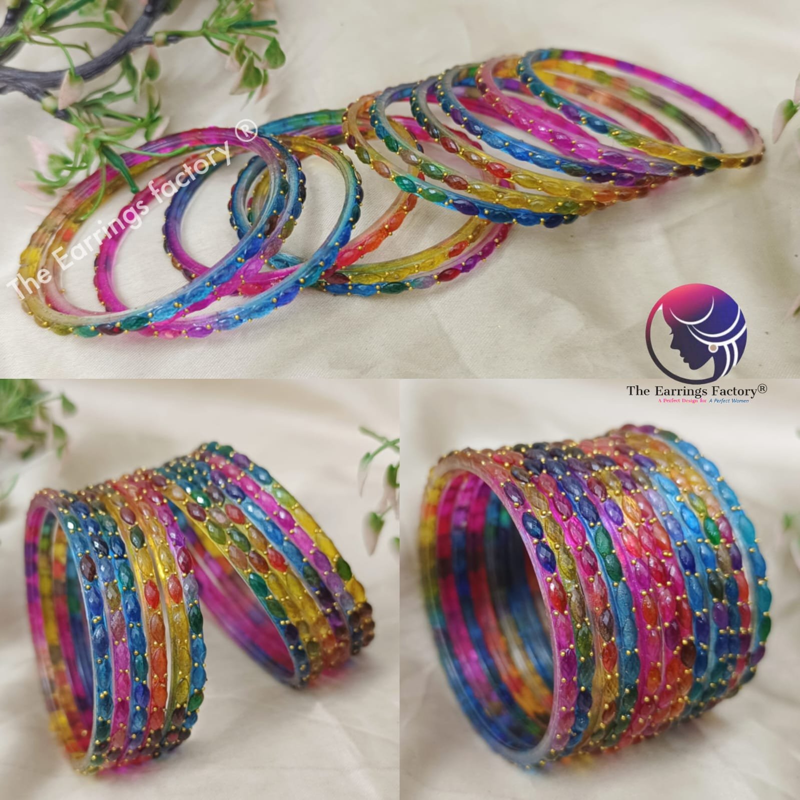 Trending Multi colour Raindrop Glass bangles set