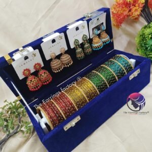 Trending Set of 4 Raindrop Glass Bangles and Jhumka With box