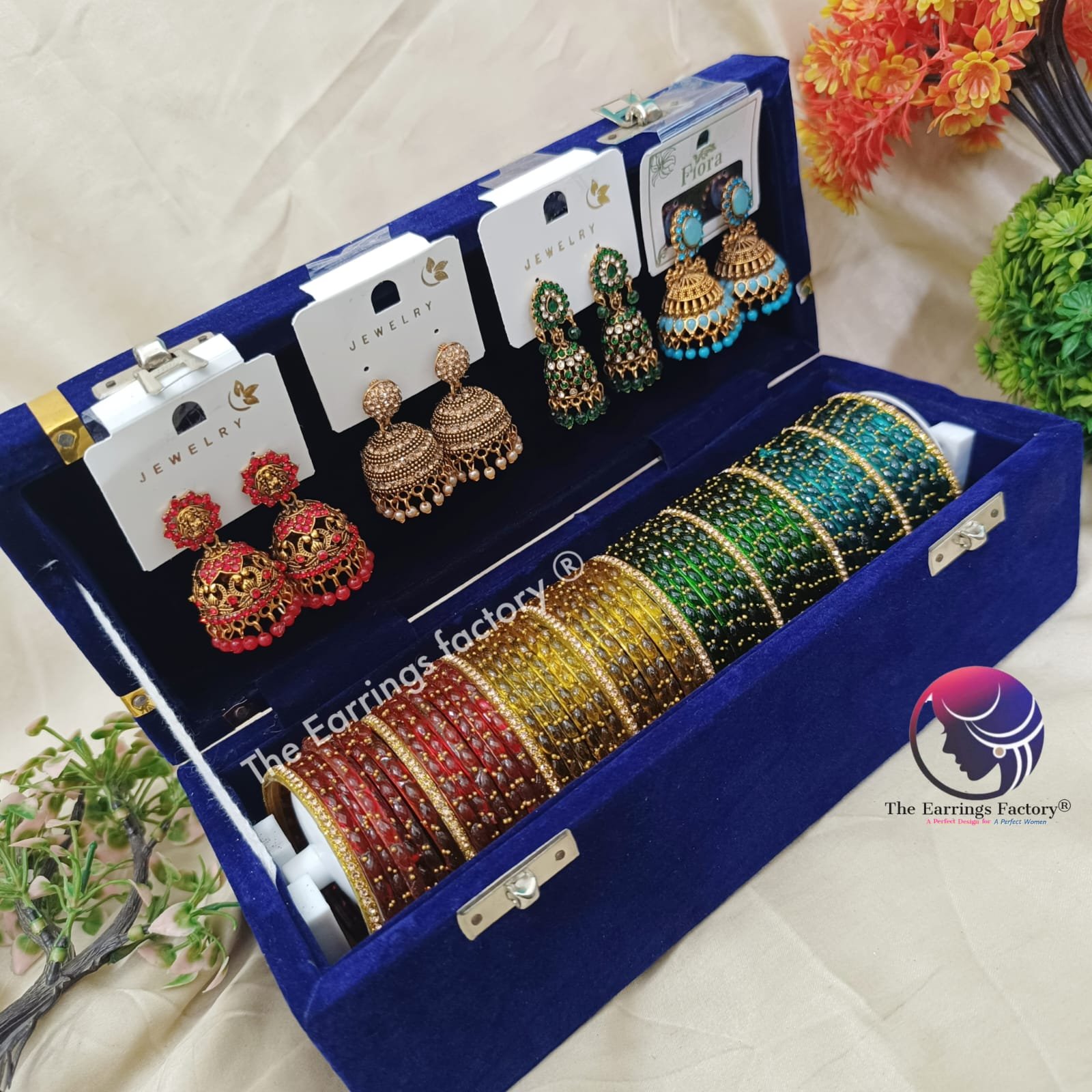 Trending Set of 4 Raindrop Glass Bangles and Jhumka With box