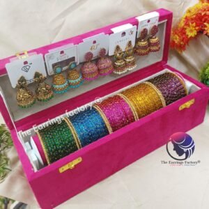 Trending Set of 5 Raindrop Glass Bangles and Jhumka With box