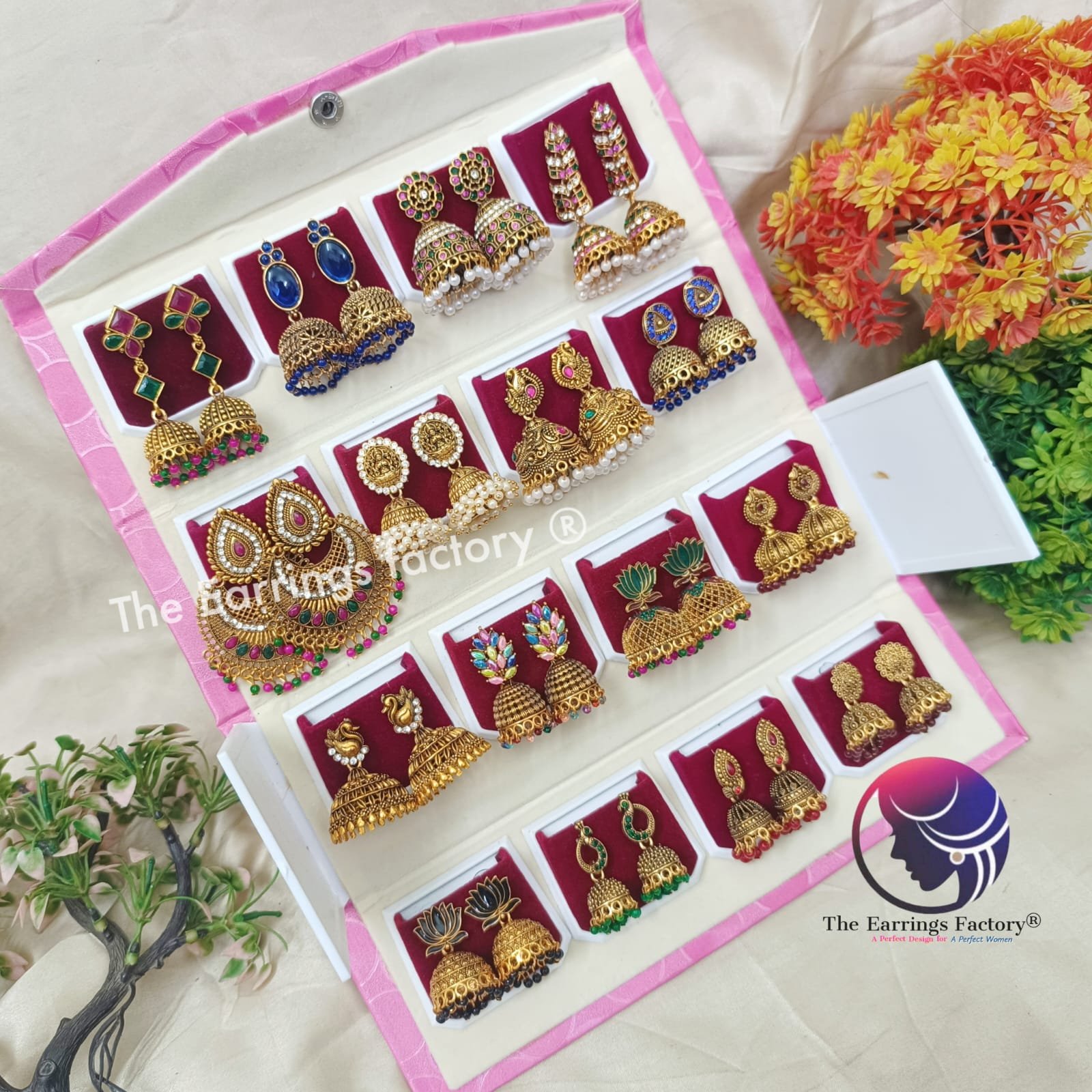 Set of 16 pair Earrings With Folding Jewellery box