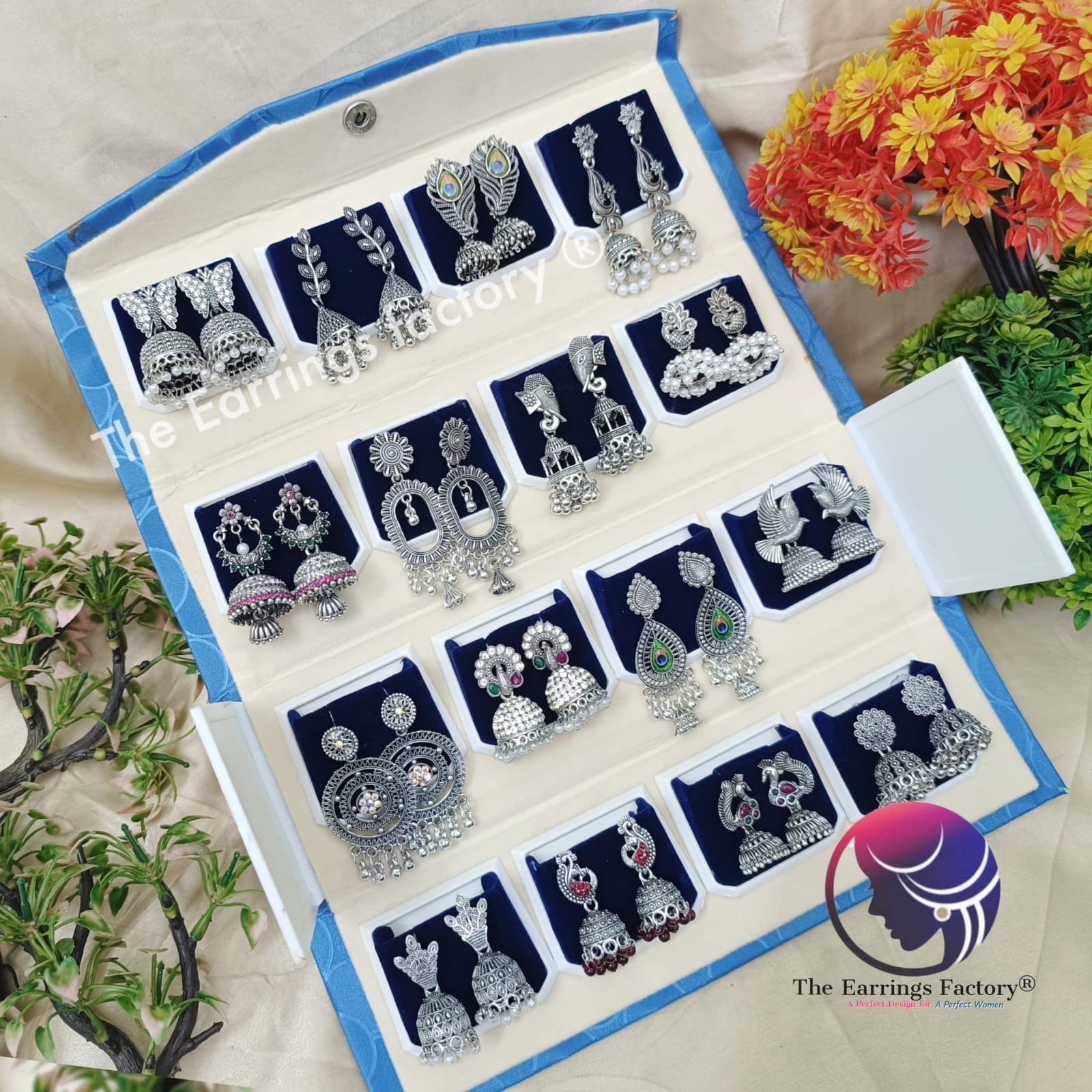 Set of 16 pair Earrings With Folding Jewellery box