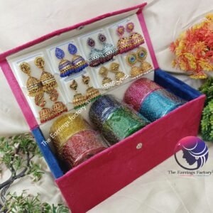 Trending Set of 6 Raindrop Glass Bangles and 8 Set of Jhumka With box