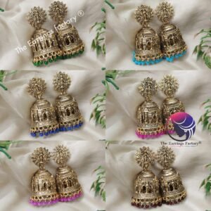 Traditional Golden Colourful Pearl beads Temple jhumka