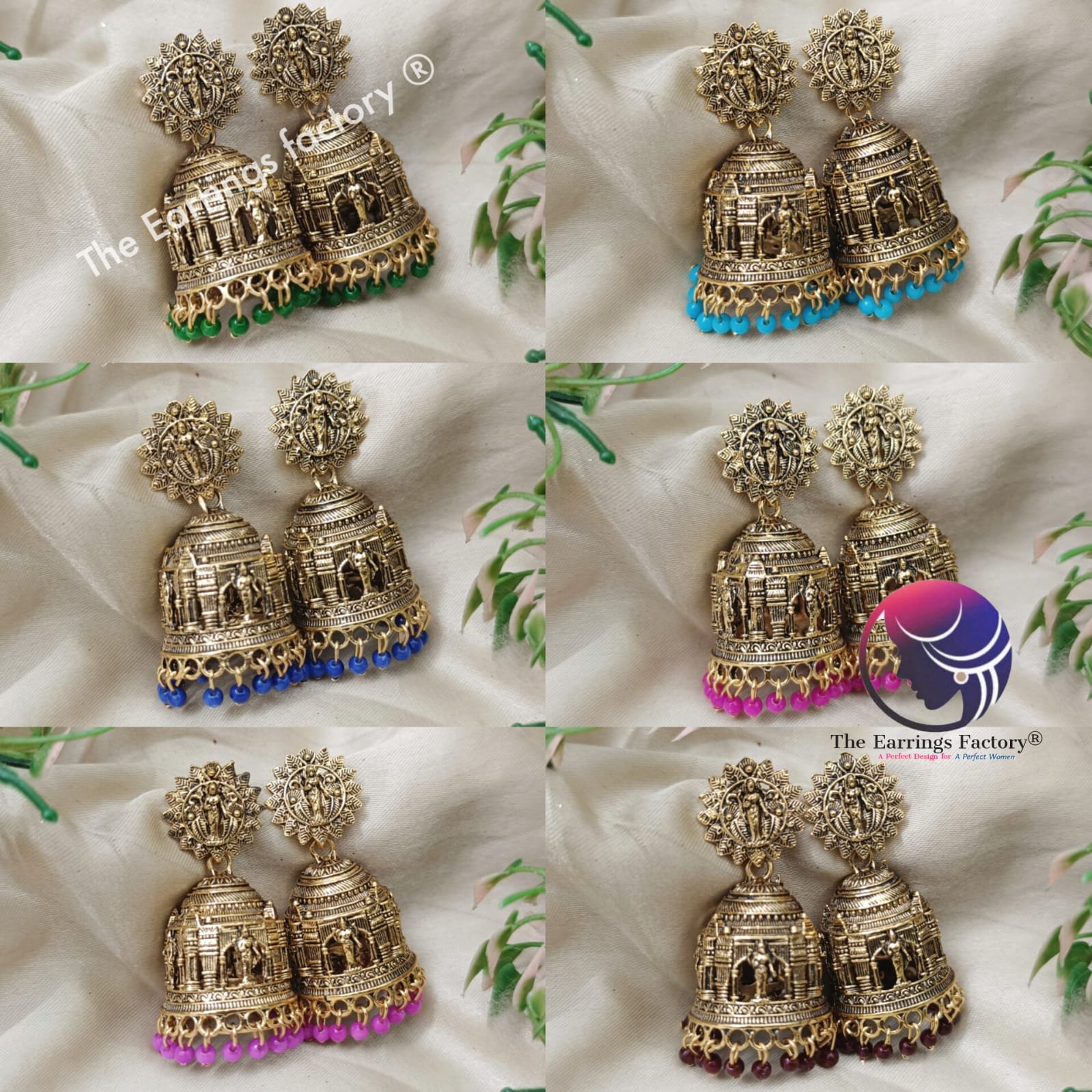 Traditional Golden Colourful Pearl beads Temple jhumka