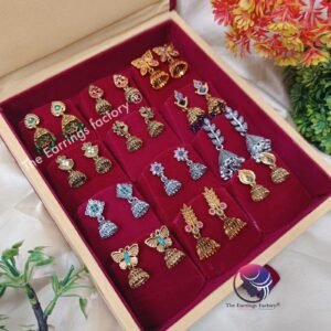 Set of 12 pair Earrings With Square Jewellery box