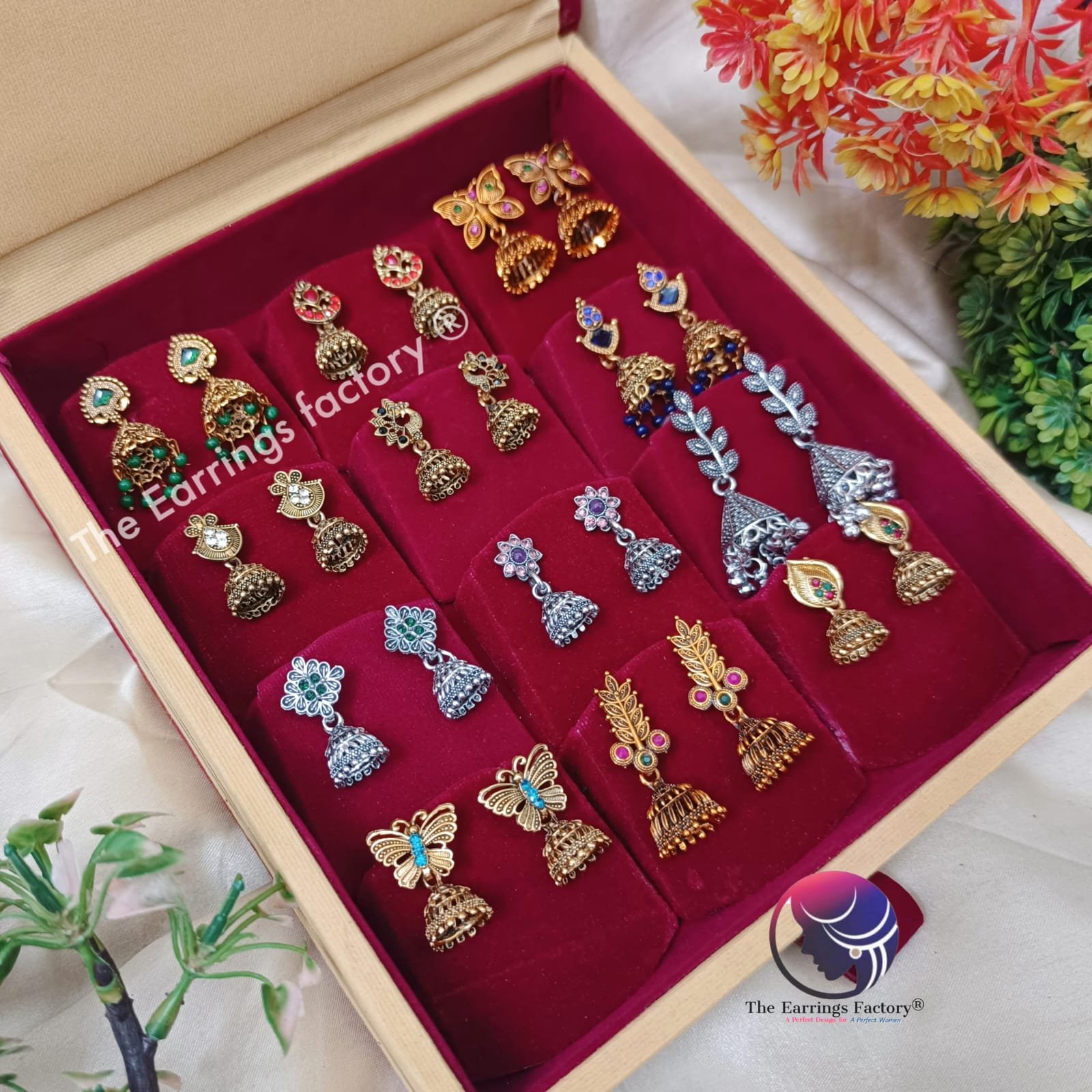 Set of 12 pair Earrings With Square Jewellery box