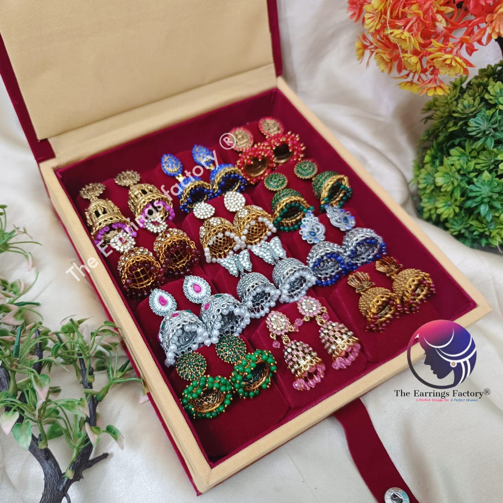 Set of 12 pair Earrings With Square Jewellery box